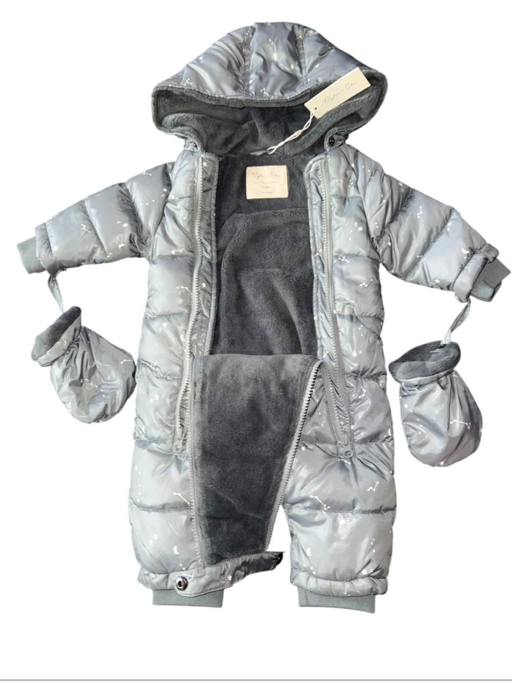 New Rylee + Cru Snowsuit Grey Celestial 3-6 months.MSRP $165 - Picture 6 of 9